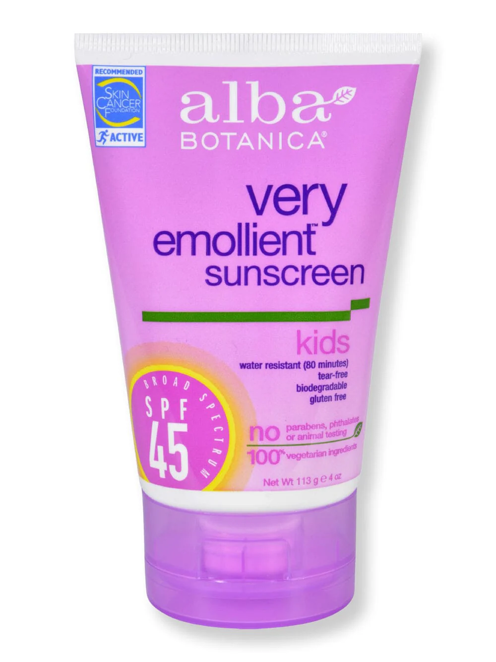 Alba Botanica Very Emollient Sunscreen for Kids SPF 45 4 oz