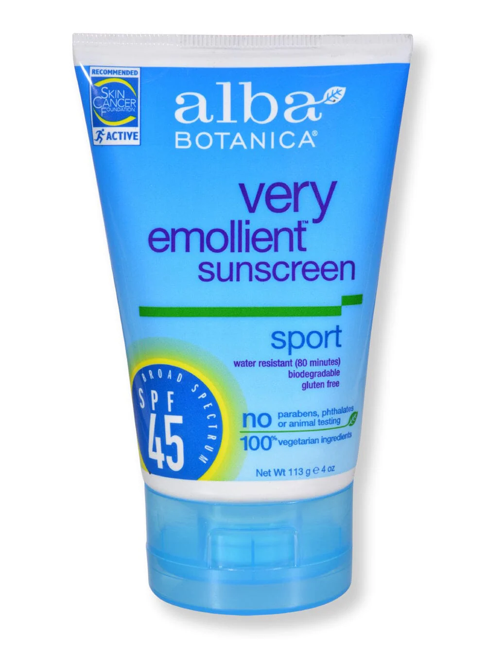 Alba Botanica Very Emollient Sunscreen Sport SPF 45 4 oz