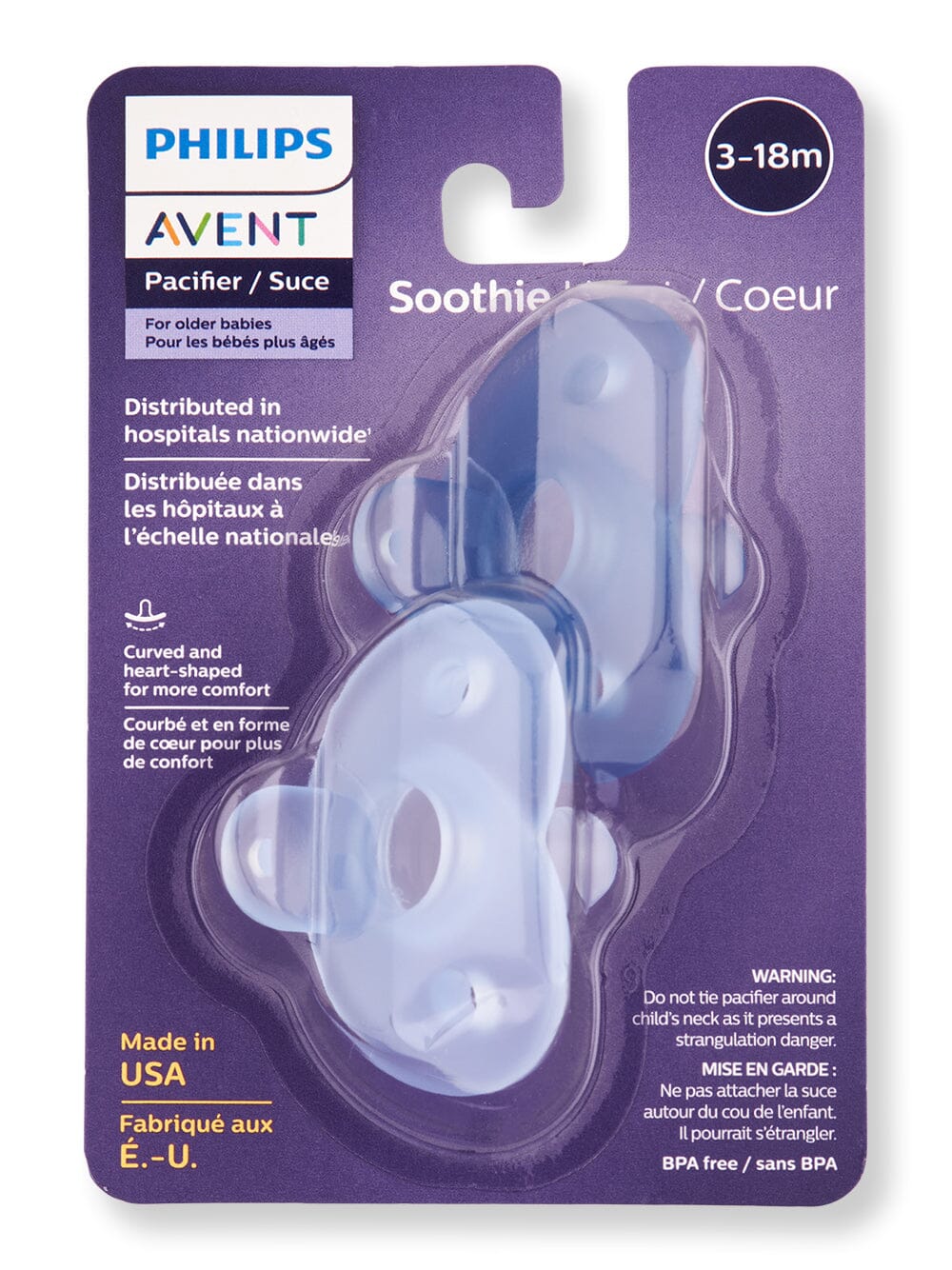 Philips Avent Soothie Heart Pacifier 3-18m Blue & Light Blue 2 Ct