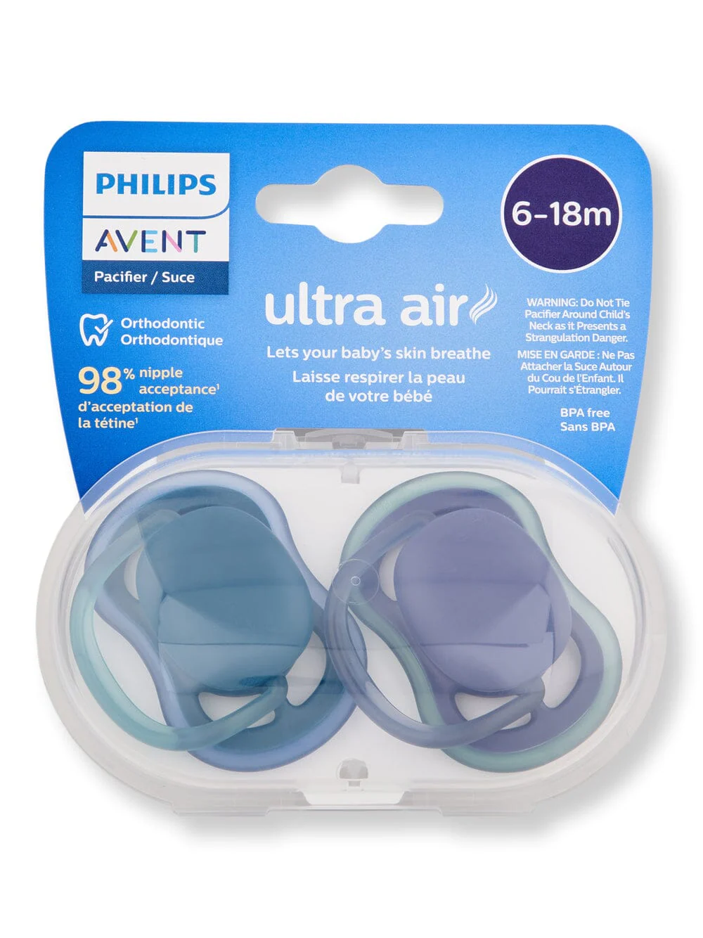 Philips Avent Ultra Air Pacifier 6-18m Deep Opal & Steel Blue 2 Ct